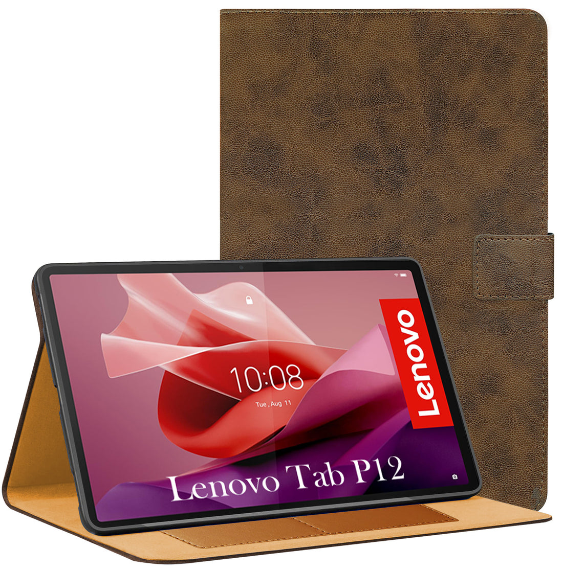 For Lenovo Tab P12 12.7 Inch ZACH0165US  Flip Cover Folio Cover (PU Leather | Multi-Angle Smart Stand | Card Storage Slots | Silicone Back Pouch)
