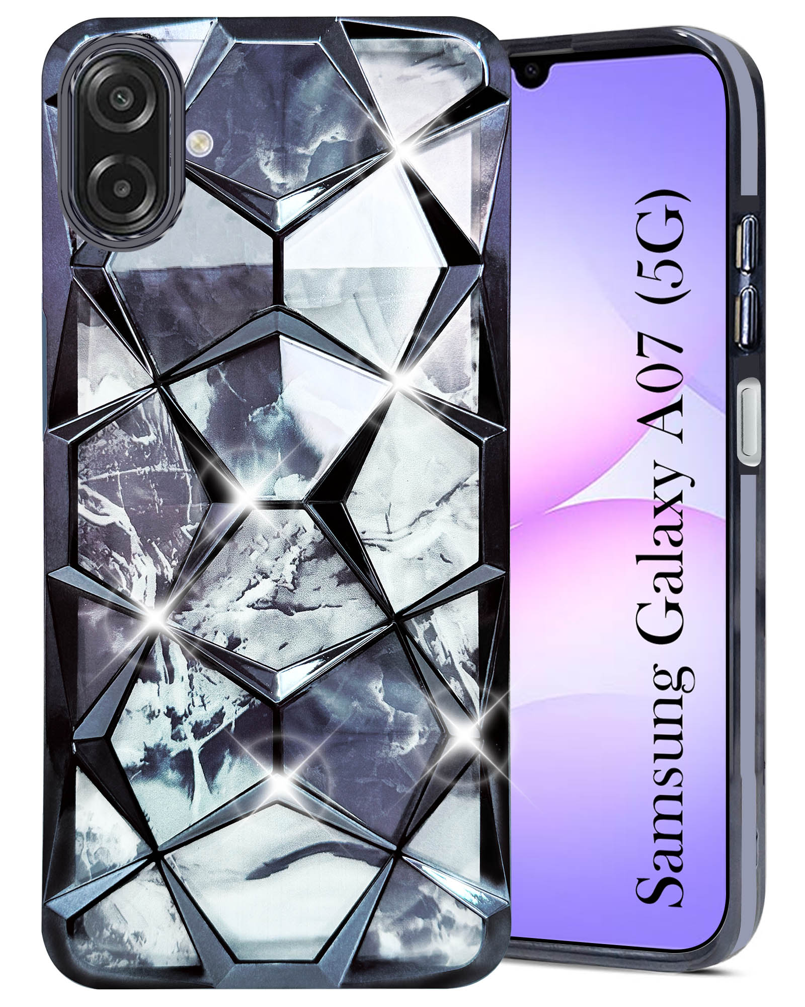 For Samsung Galaxy A07 5G Back Cover Case (Dual Design Glitter Sparkle and Detachable Diamond Print Case | Soft and Flexible)