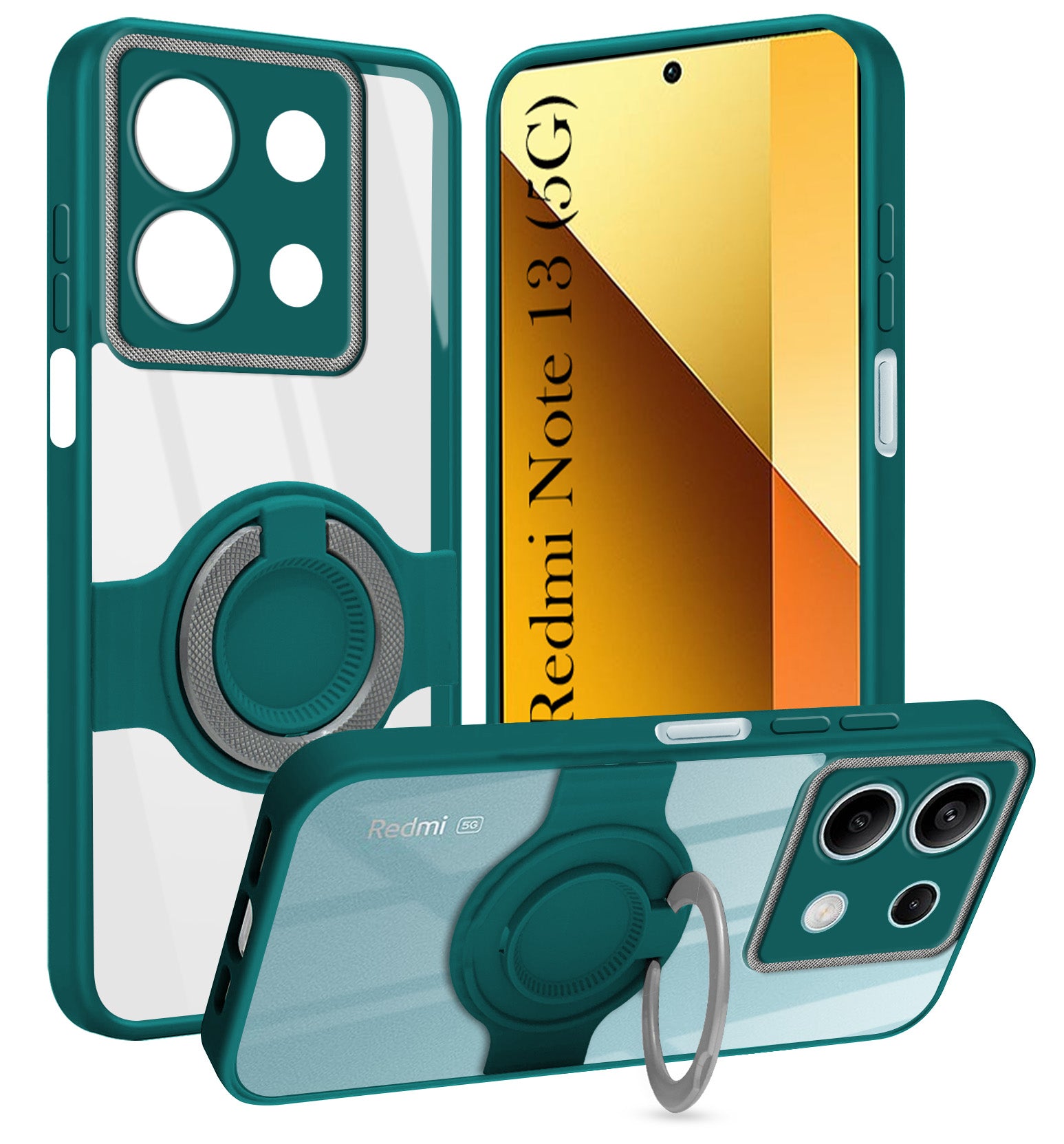 For Xiaomi Redmi Note 13 5G Back Cover Case with stand (Built-in Ring Holder Kickstand | Lifetime Anti Yellow | Camera Protection)