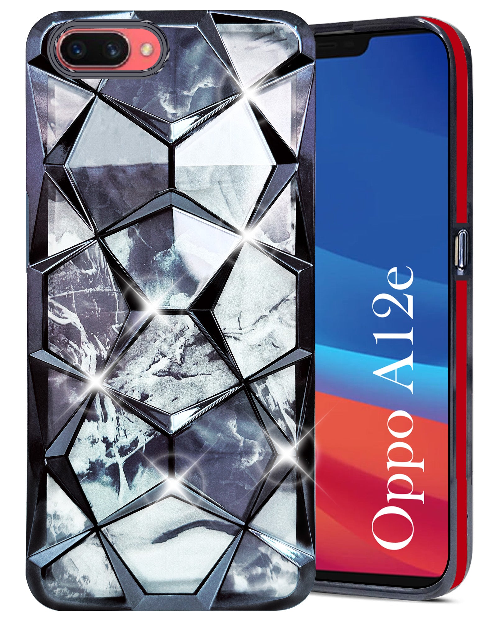 For Oppo A12e Back Cover Case (Dual Design Glitter Sparkle and Detachable Diamond Print Case | Soft and Flexible)