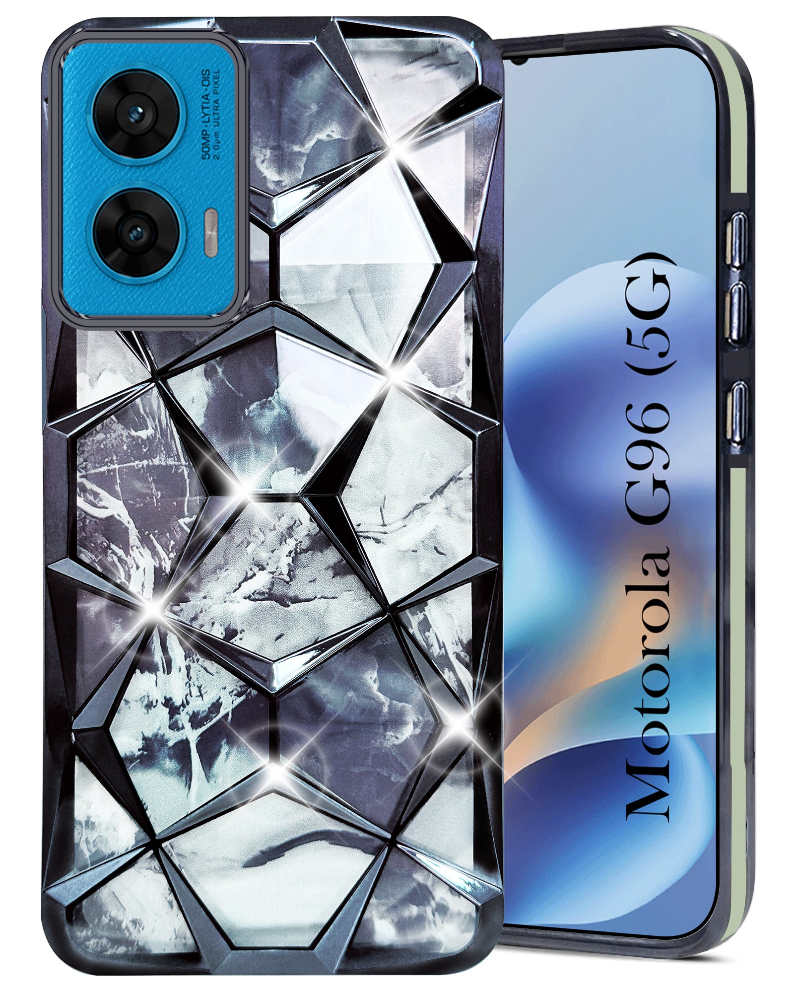 For  Motorola Moto G96 Back Cover Case Compatible With ( Dual Design Glitter Sparkle and Detachable Diamond Print Case | Soft and Flexible)