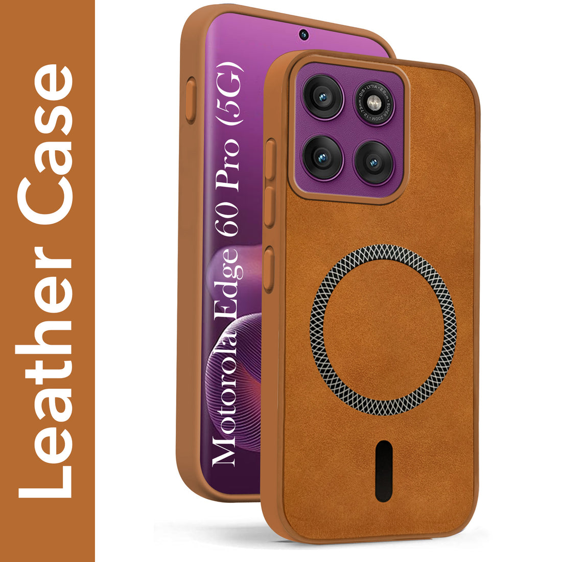 For Motorola Moto Edge 60 Pro Back Cover Case Leather Finish (MagSafe Compatible Wireless Charging | Soft Touch | Camera Bump Protection)