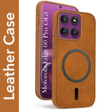 For Motorola Moto Edge 60 Pro Back Cover Case Leather Finish (MagSafe Compatible Wireless Charging | Soft Touch | Camera Bump Protection)