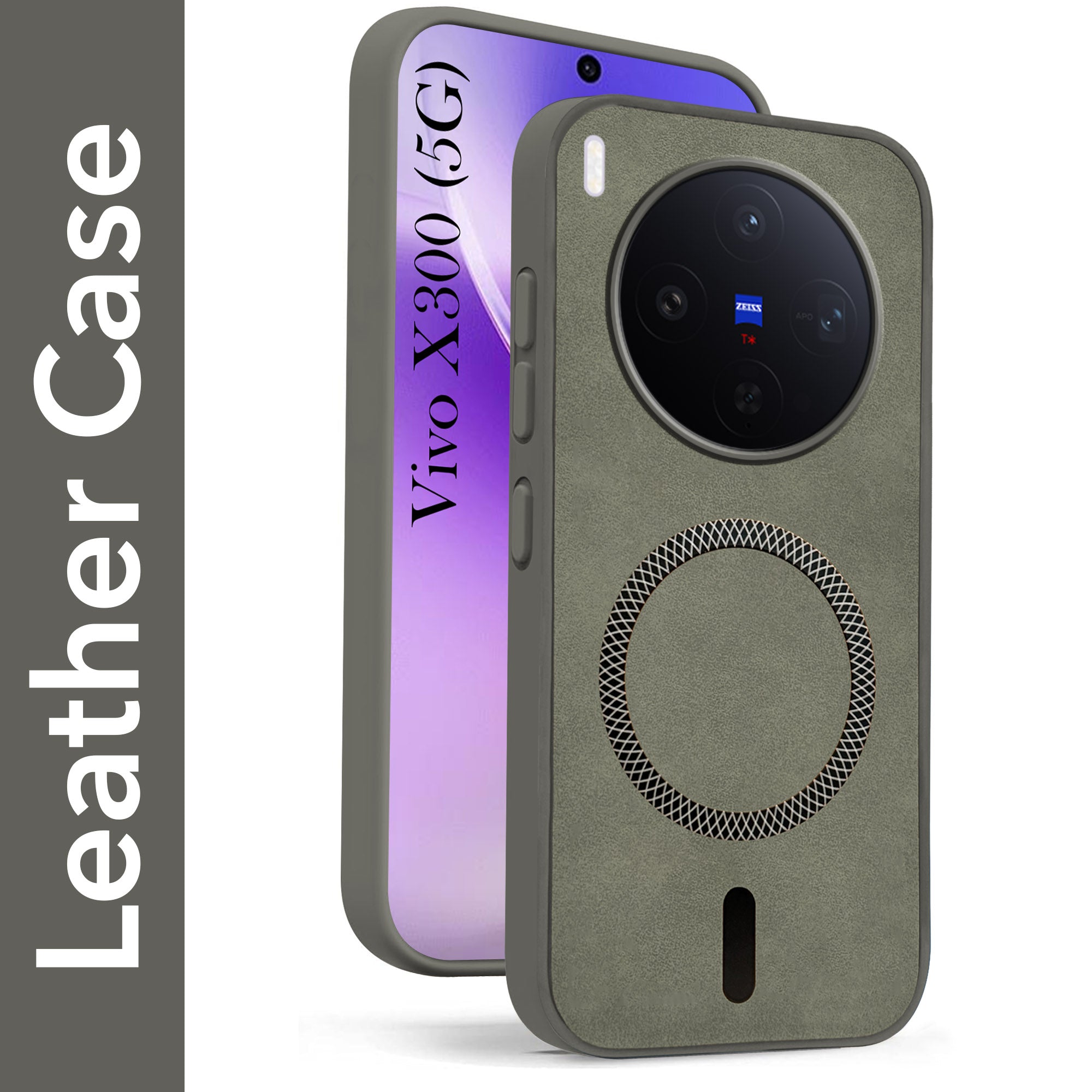 For Vivo X300 5G Back Cover Case Leather Finish (MagSafe Compatible Wireless Charging | Soft Touch | Camera Bump Protection)