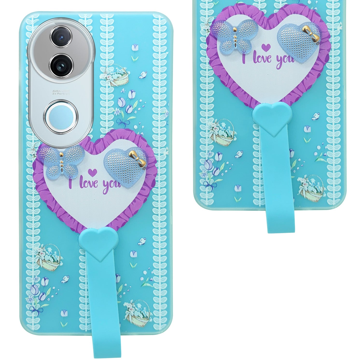 For Vivo iQOO Z10R Back Cover Case (3D Cute Heart Strap Holder | Camera Protection | Designer Girls Print)