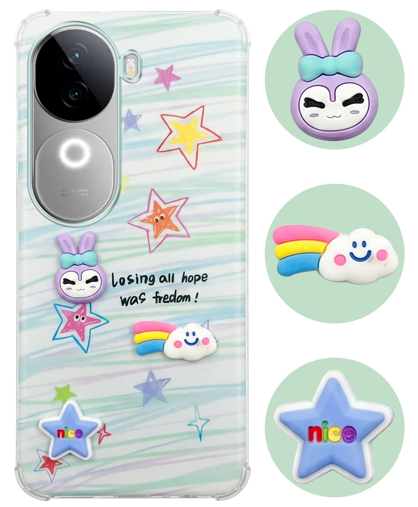 For Vivo iQOO Z9s Back Cover Case (3D Cute Cartoons | Hard Back Side Soft | Matte Premium Finish | HD Printing)
