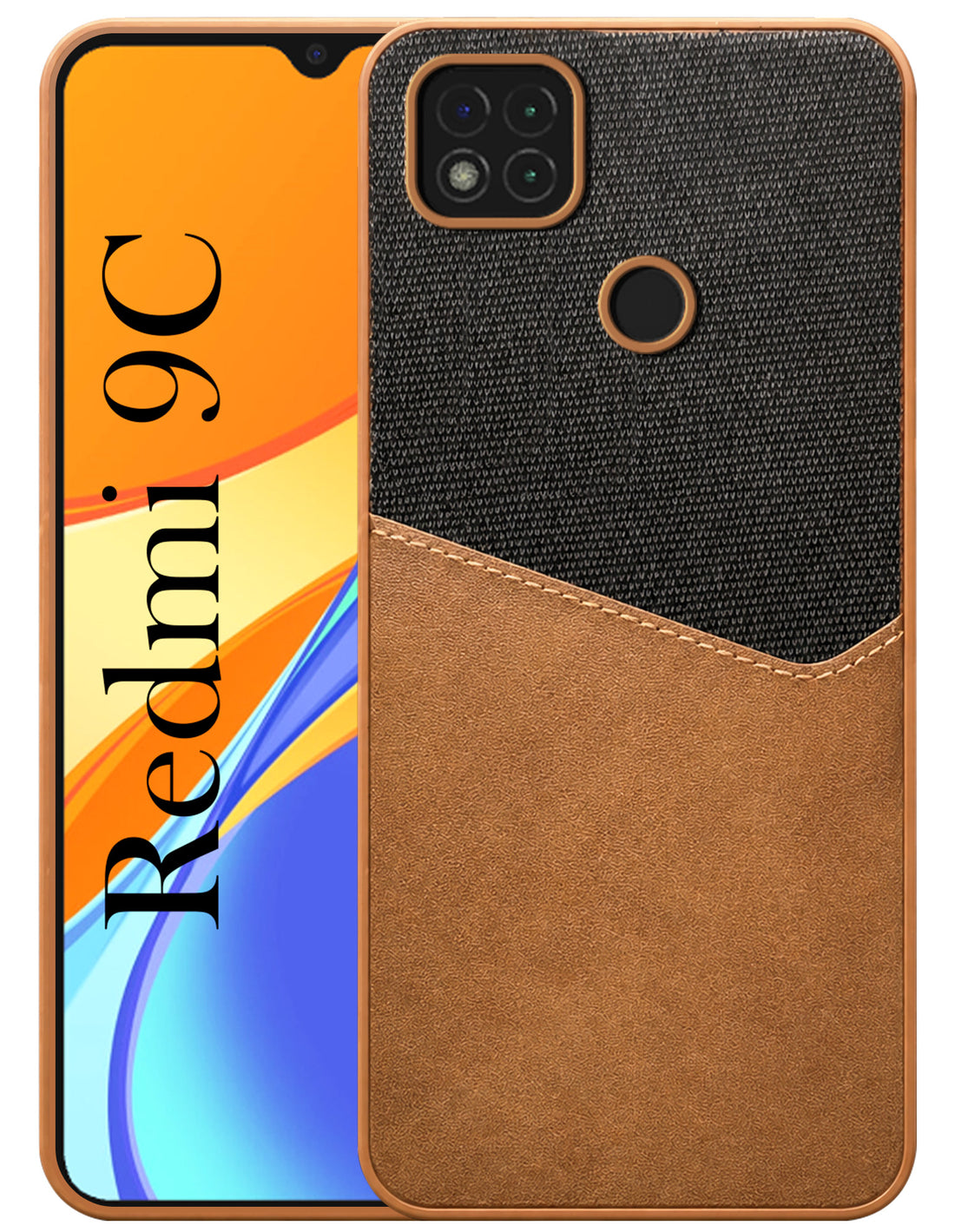 For Redmi 9C Back Cover Case (Dual PU Leather Stitch | Professional Minimalist | Soft and Flexible)