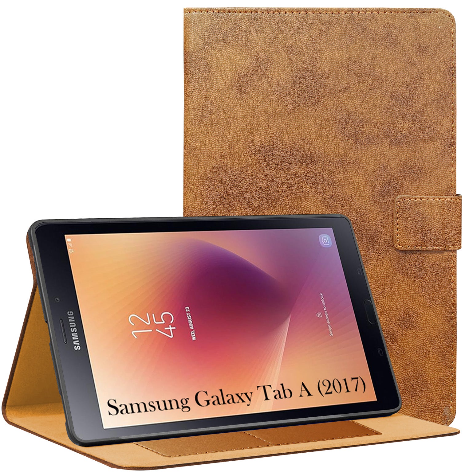 For Samsung Galaxy Tab A T380|T385 8 Inch Flip Cover Folio Cover (PU Matte Leather | Multi-Angle Smart Stand | Card Storage Slots | Silicone Back Pouch)