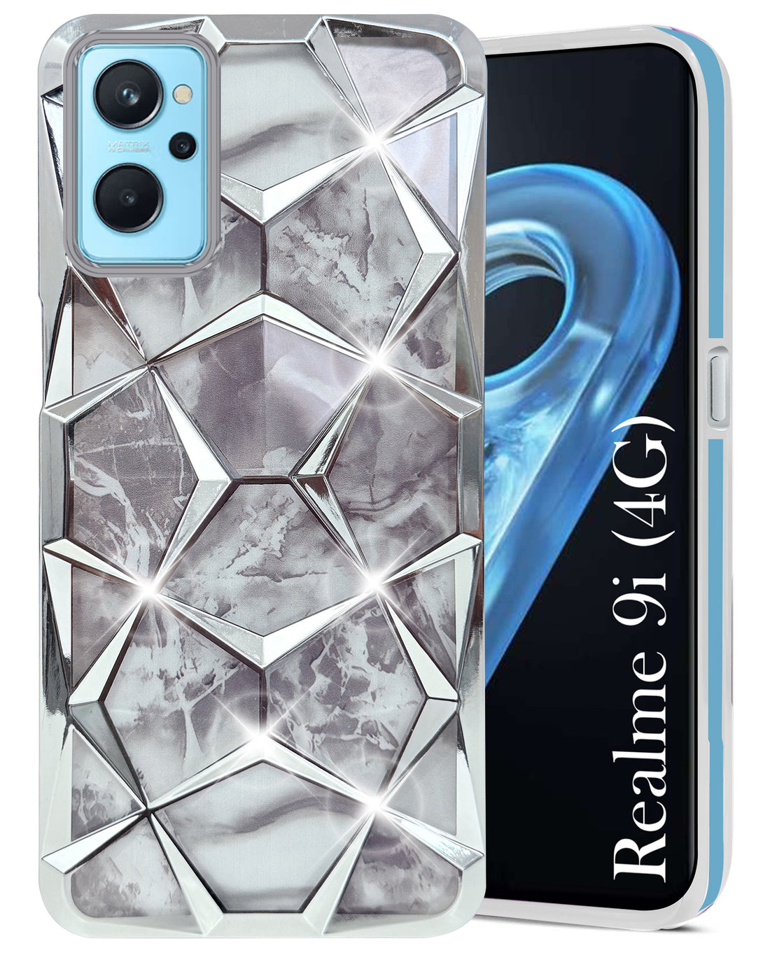 For Realme 9i 4G Back Cover Case (Dual Design Glitter Sparkle and Detachable Diamond Print Case | Soft and Flexible)