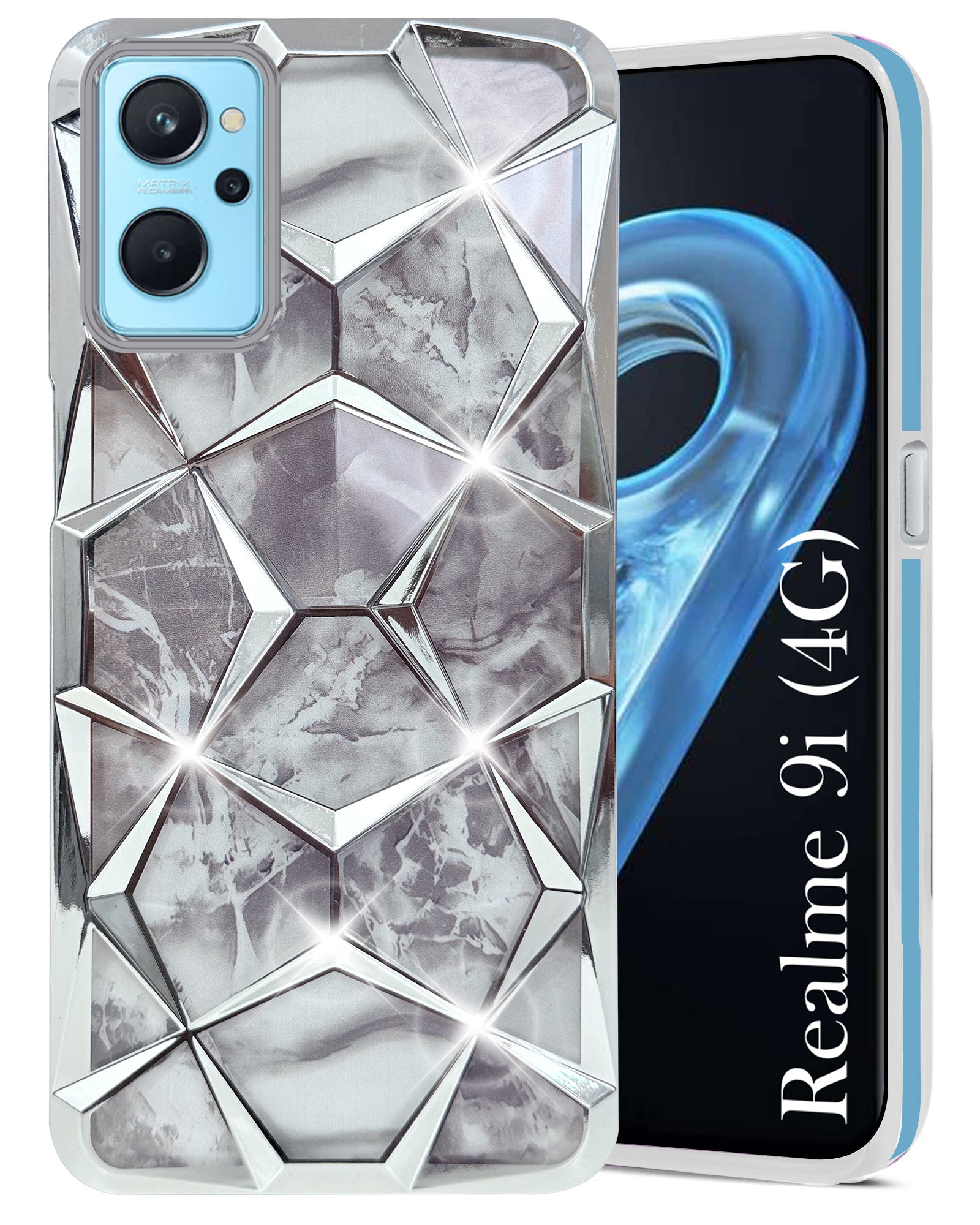 For Realme 9i 4G Back Cover Case (Dual Design Glitter Sparkle and Detachable Diamond Print Case | Soft and Flexible)