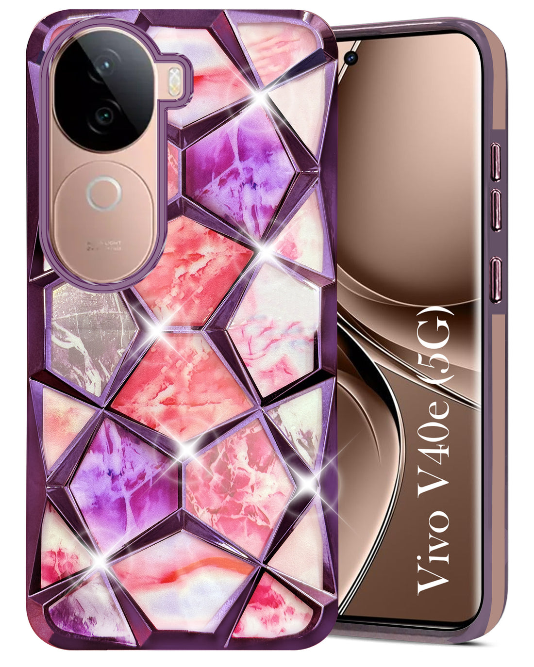 For Vivo V40e Back Cover Case (Dual Design Glitter Sparkle and Detachable Diamond Print Case | Soft and Flexible)