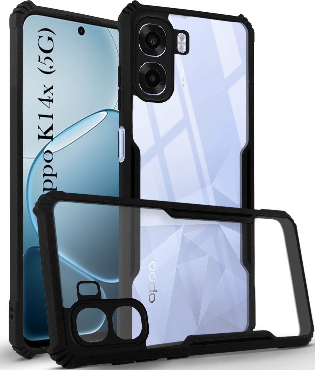 For Oppo K14x 5G Back Cover Case Hybrid (Shockproof with Polycarbonate Clear Panel | Professional Black)