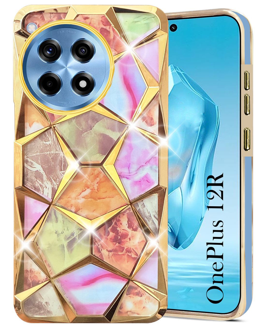 For OnePlus 12R 5G Back Cover Case (Dual Design Glitter Sparkle and Detachable Diamond Print Case | Soft and Flexible)