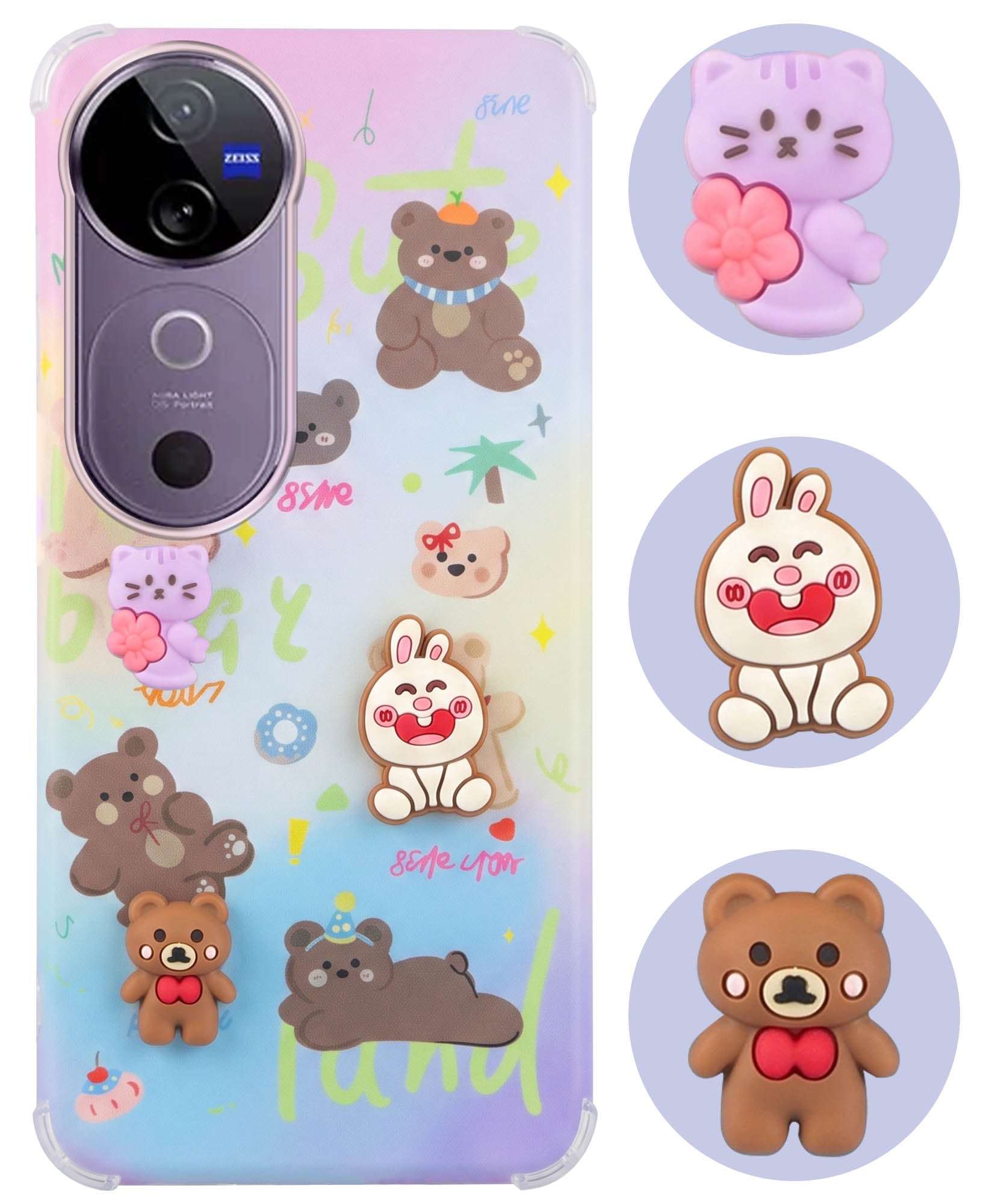 For Vivo V40 | Vivo V40 Pro 5G Back Cover Case (3D Cute Cartoons | Hard Back Side Soft | Matte Premium Finish | HD Printing)