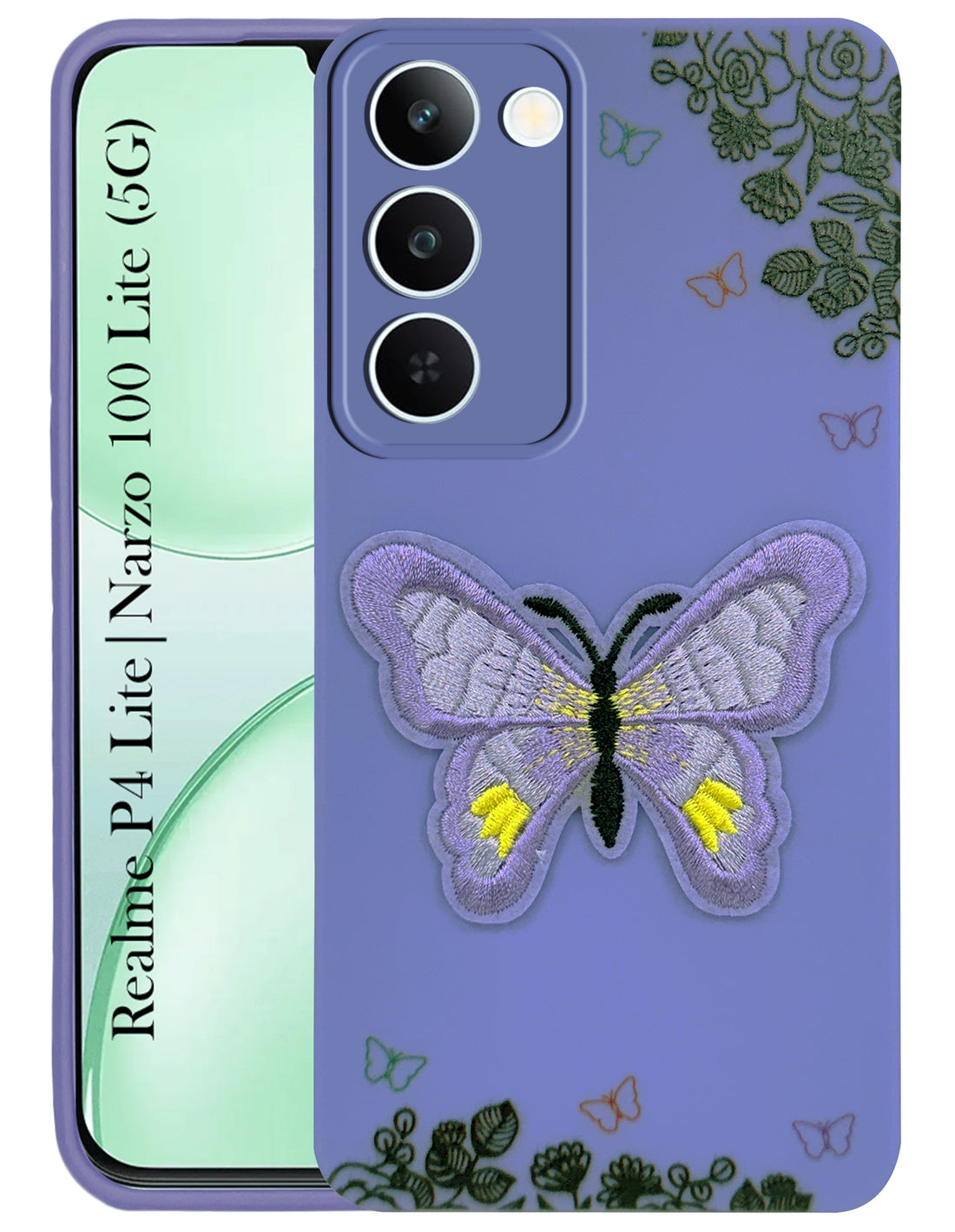 For Realme P4 Lite 5G | Realme Narzo 100 Lite 5G Back Cover Case (Soft Butterfly Embroidery | Women Teen Girls | Camera Protection| Matte Silicone)