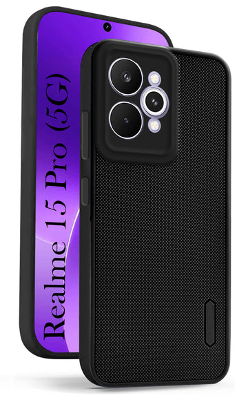 For Realme 15 Pro Back Cover Case (Textured Grip Design | Micro-Fiber Cloth Inside | Slim and Light Weight | Soft Touch and Feel | Black)