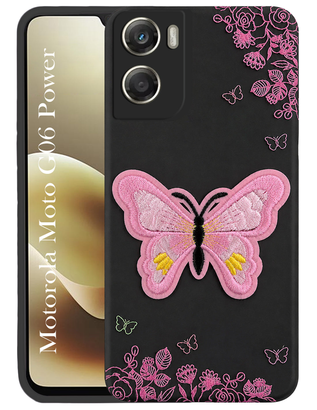 For Motorola Moto G06 Power Back Cover Case (Soft ButterFly Embroidery | Women Teen Girls | Camera Protection| Matte Silicone)