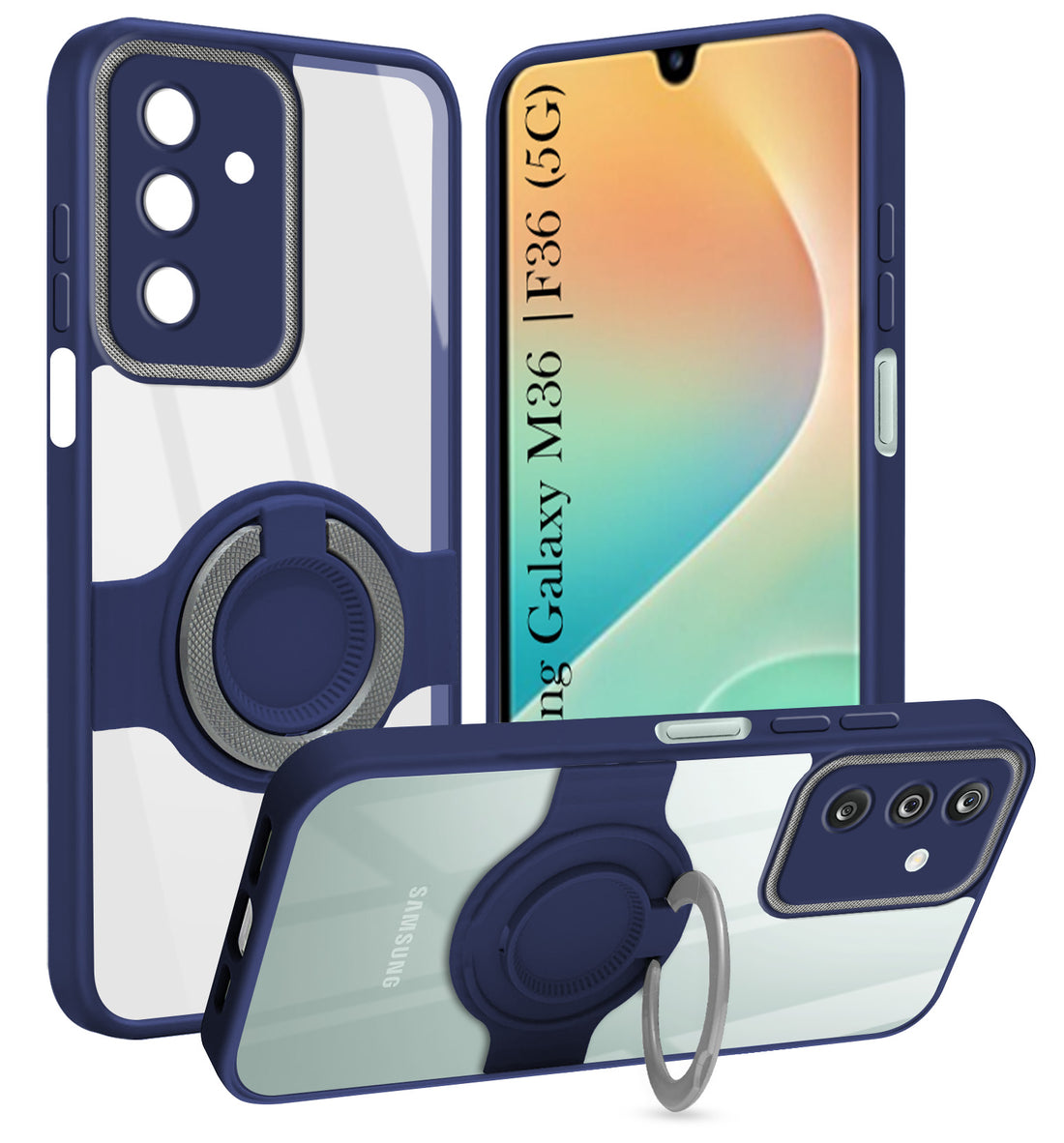 For Samsung Galaxy M36 | Samsung Galaxy F36 Back Cover Case with stand (Built-in Ring Holder Kickstand | Lifetime Anti Yellow | Camera Protection)