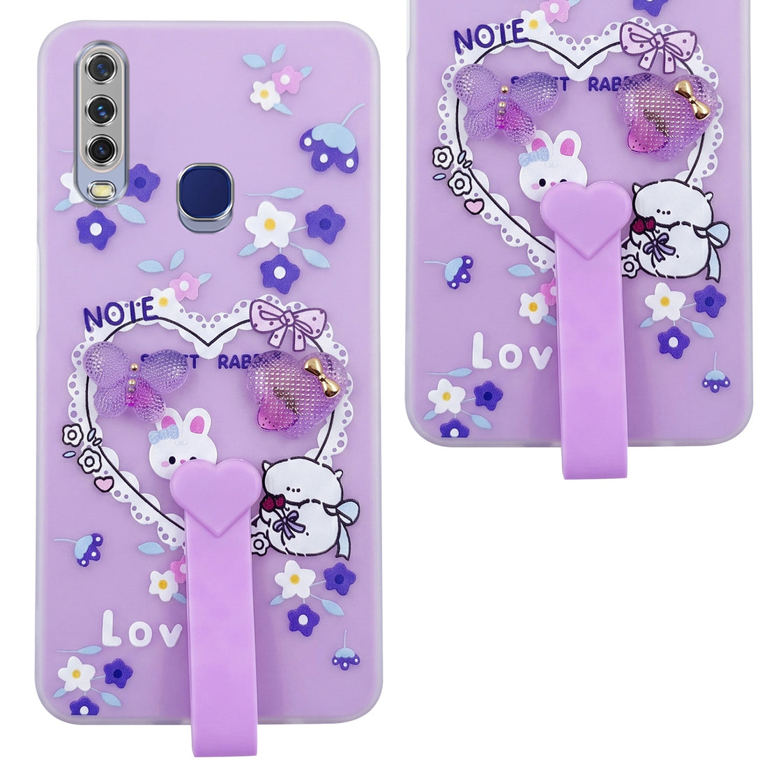 For Vivo Y12 | Y15 | Y17 Back Cover Case (3D Cute Heart Strap Holder | Camera Protection | Designer Girls Print)