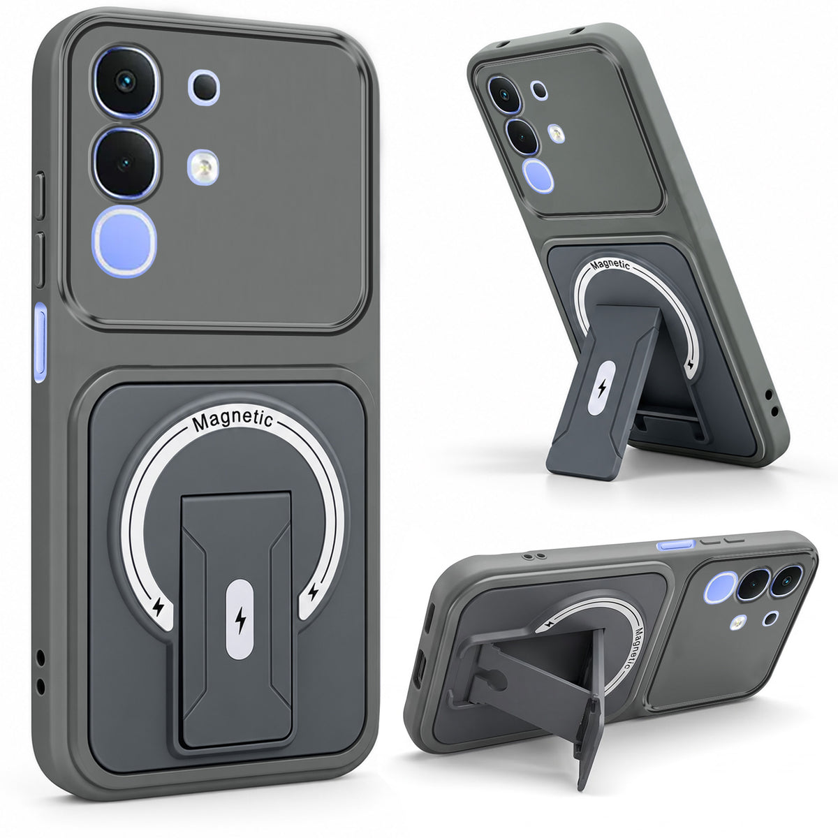 For Vivo iQOO Z10x Back Case Cover Metallic (Hybrid Armor Kickstand | MagSafe Compatible | Camera Protection Shockproof)