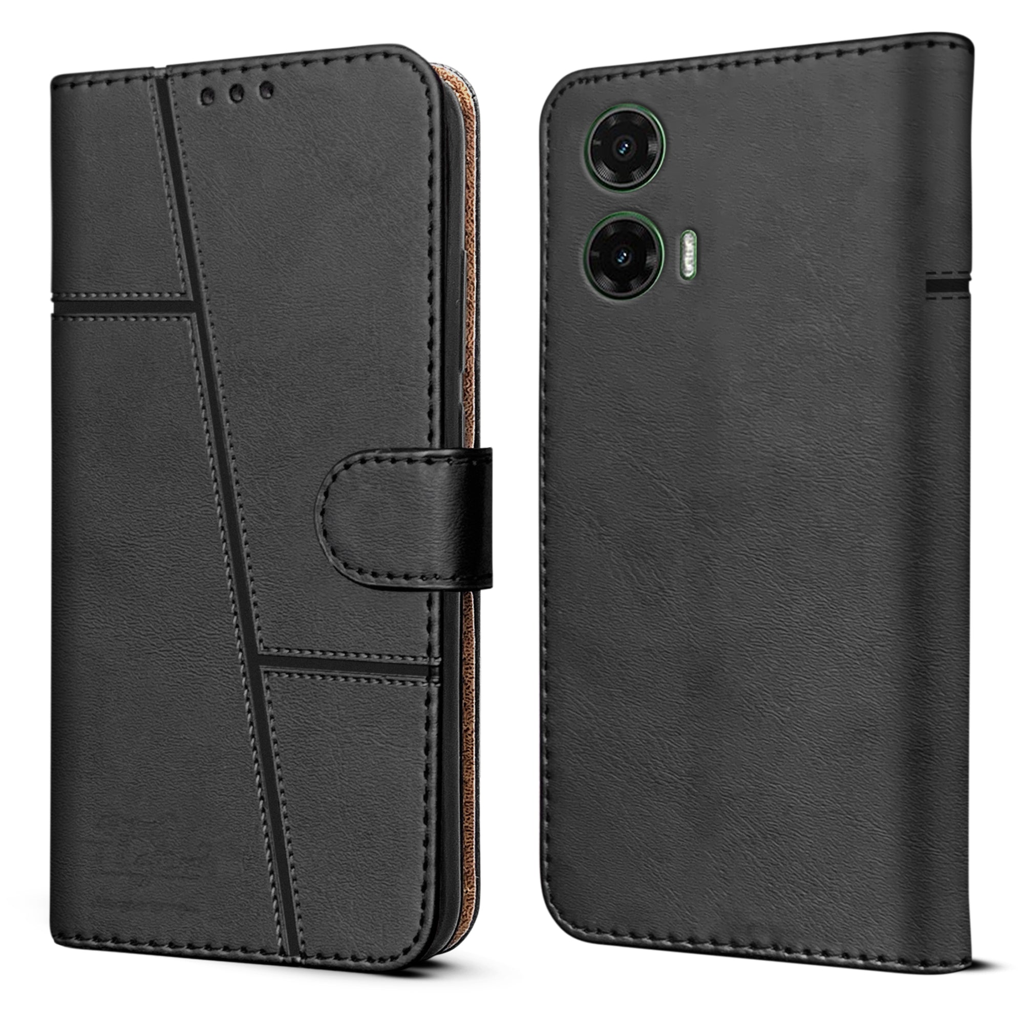 For Motorola Moto G35 5G  Flip Cover Case ( Stitched Leather with Magnetic Closure)