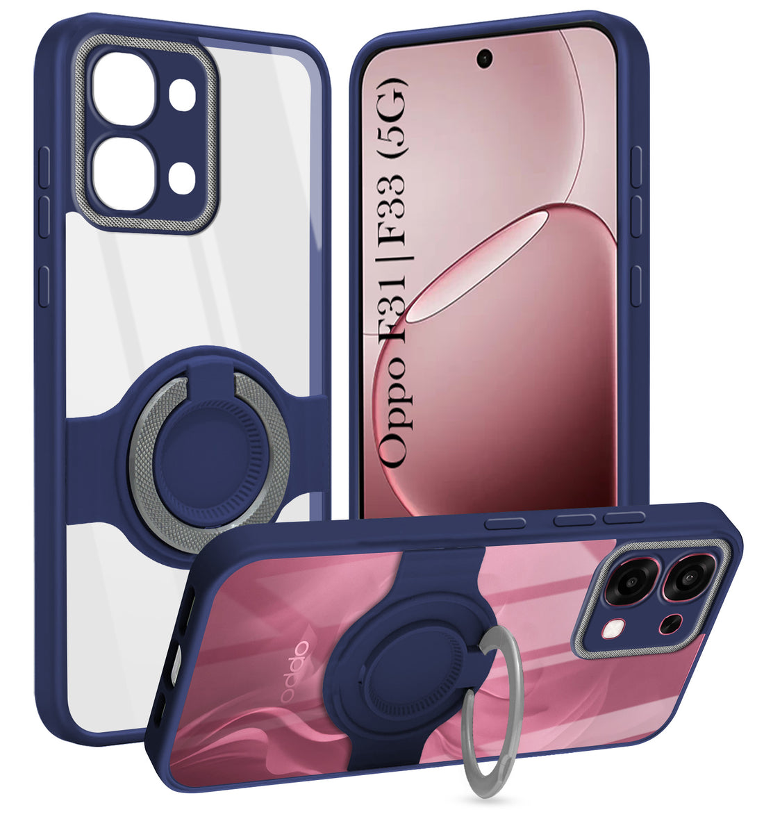 For Oppo F31 5G | Oppo F33 5G Back Cover Case with stand (Built-in Ring Holder Kickstand | Lifetime Anti Yellow | Camera Protection)