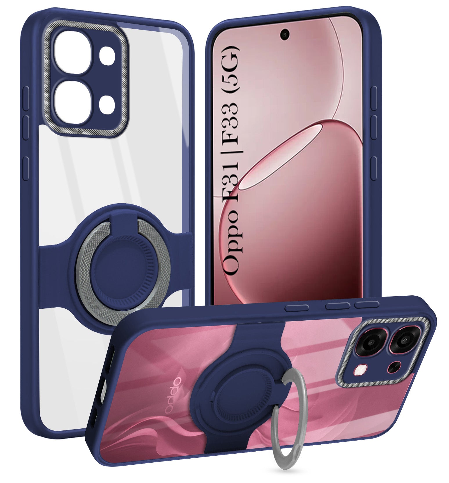 For Oppo F31 5G | Oppo F33 5G Back Cover Case with stand (Built-in Ring Holder Kickstand | Lifetime Anti Yellow | Camera Protection)