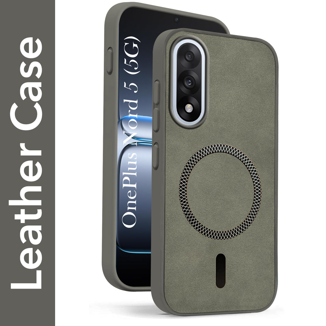 For Oneplus Nord 5 Back Cover Case Leather Finish (MagSafe Compatible Wireless Charging | Soft Touch | Camera Bump Protection)