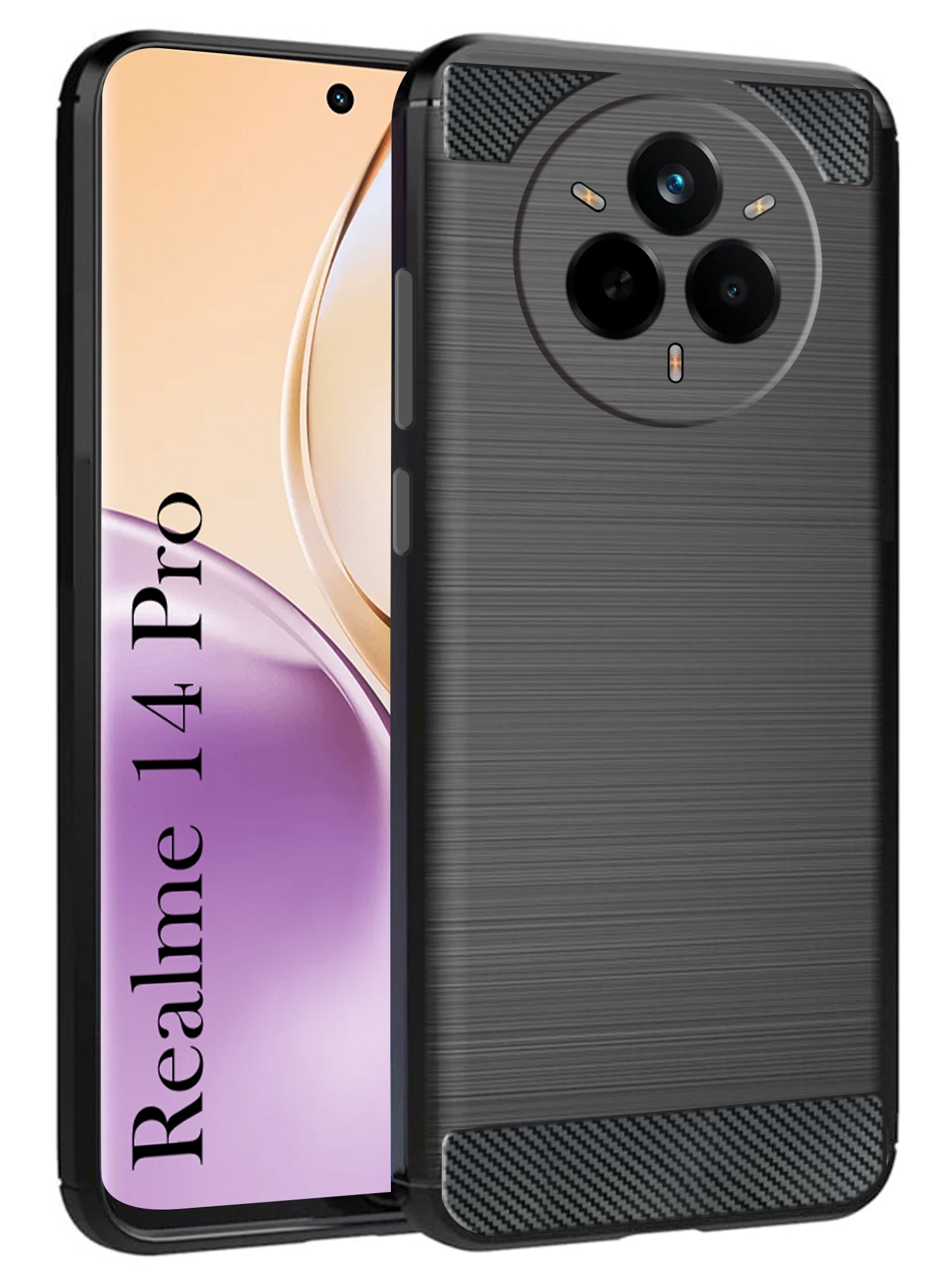 For Realme 14 Pro Back Cover Case ( Hybrid Armor Case | Carbon Fiber Shockproof | Soft and Flexible | Black )