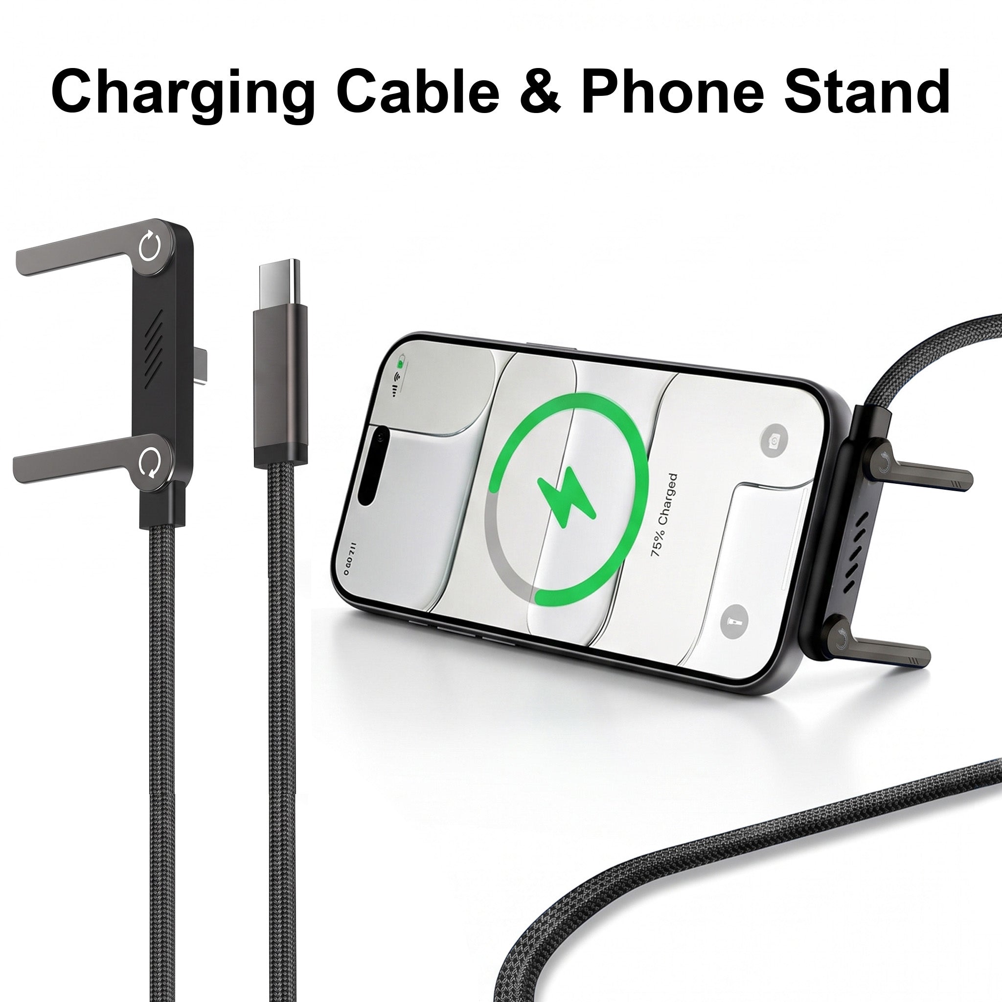 120W 2 in 1 USB-C Fast Charging Cable with Built-in Foldable Phone Stand