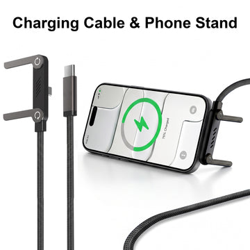 120W 2 in 1 USB-C Fast Charging Cable with Built-in Foldable Phone Stand