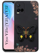 For Vivo Y21e | Vivo Y21A | Vivo Y32 Back Cover Case (Soft Butterfly Embroidery | Women Teen Girls | Camera Protection| Matte Silicone)