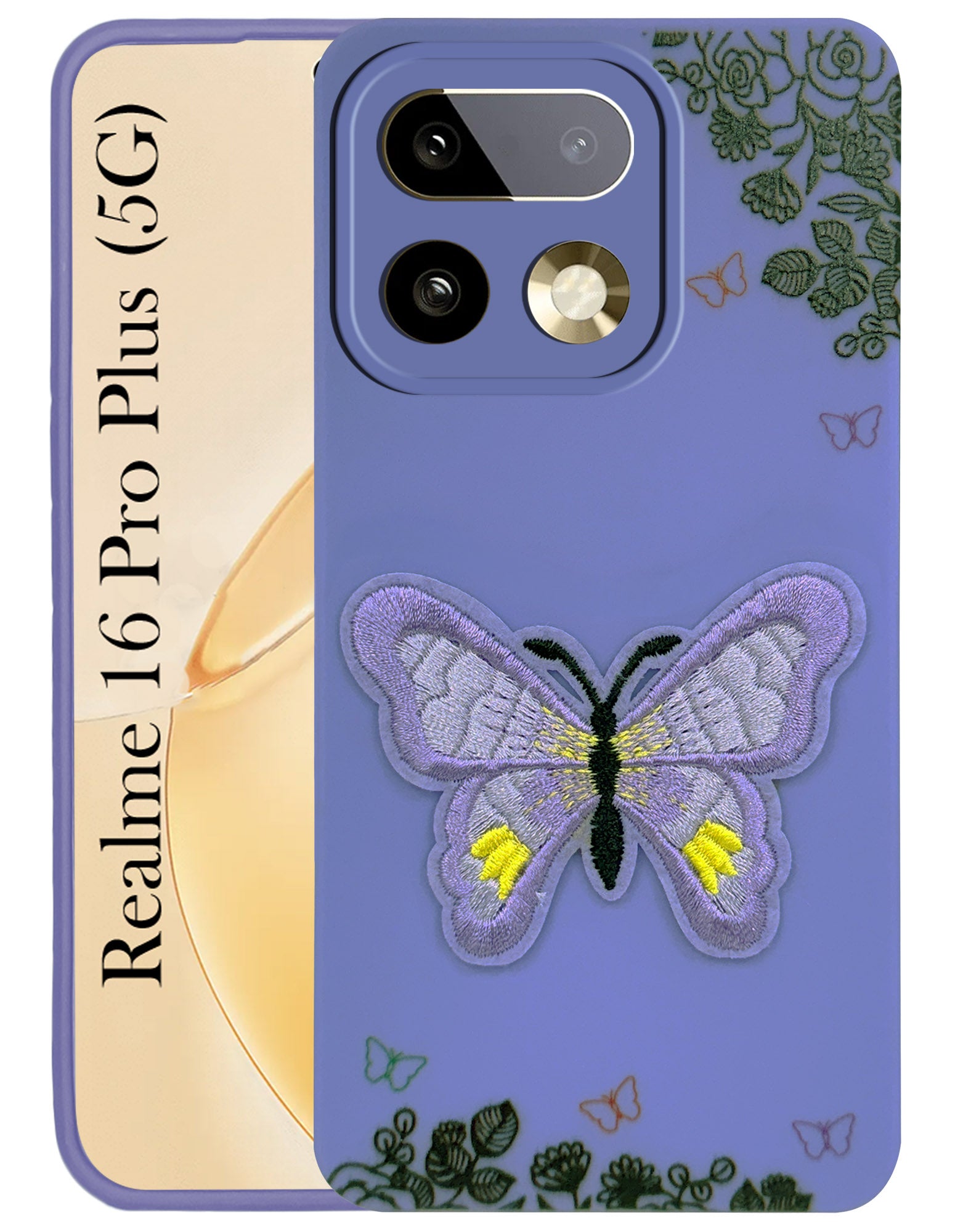 For Realme 16 Pro Plus 5G Back Cover Case (Soft Butterfly Embroidery | Women Teen Girls | Camera Protection| Matte Silicone)