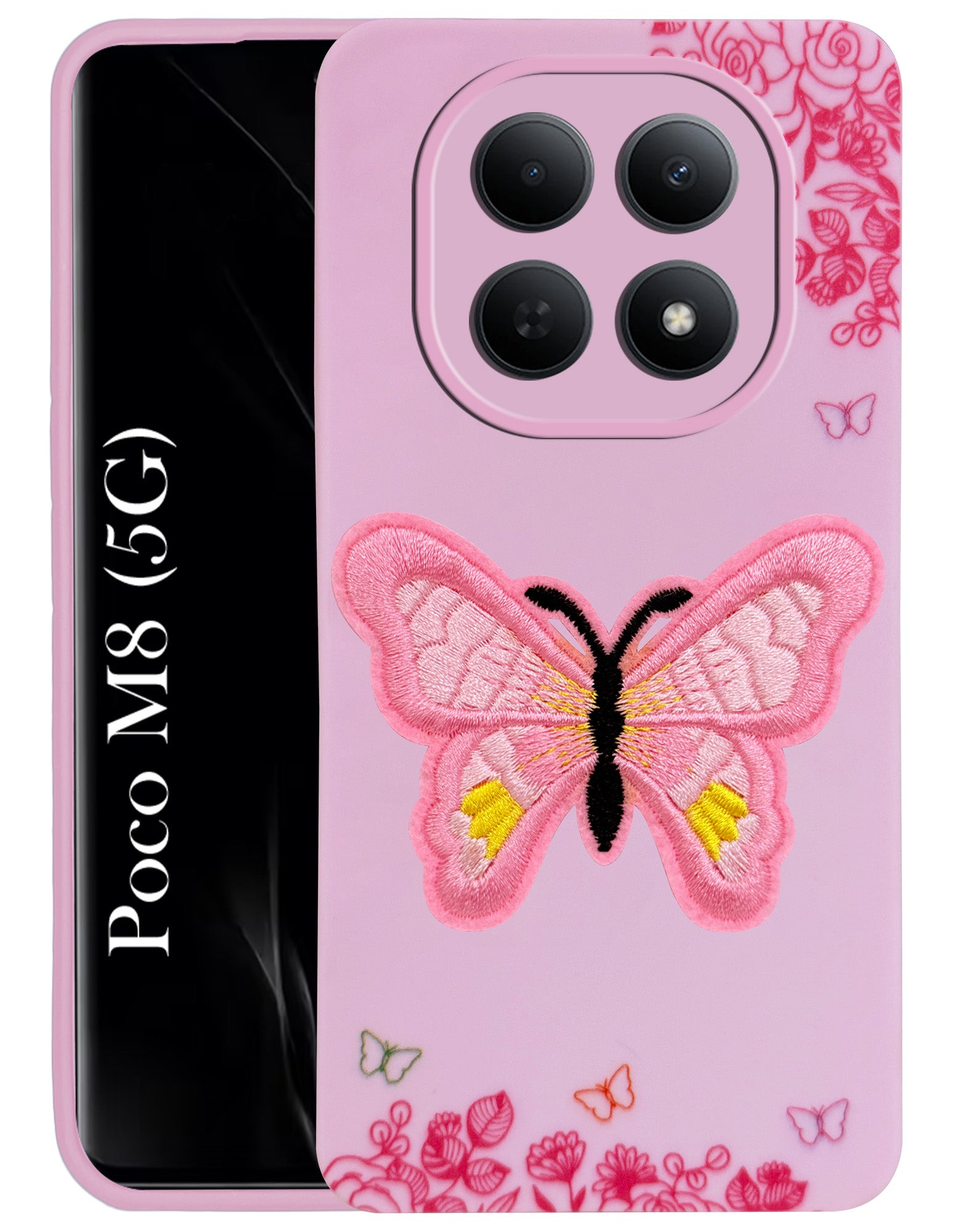 For Poco M8 5G Back Cover Case (Soft Butterfly Embroidery | Women Teen Girls | Camera Protection| Matte Silicone)