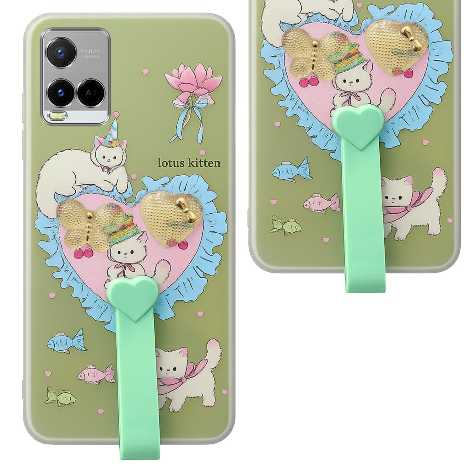 For Vivo Y21 (2021) Back Cover Case (3D Cute Heart Strap Holder | Camera Protection | Designer Girls Print)