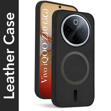 For Vivo iQOO Z10 Back Cover Case Leather Finish (MagSafe Compatible Wireless Charging | Soft Touch | Camera Bump Protection)