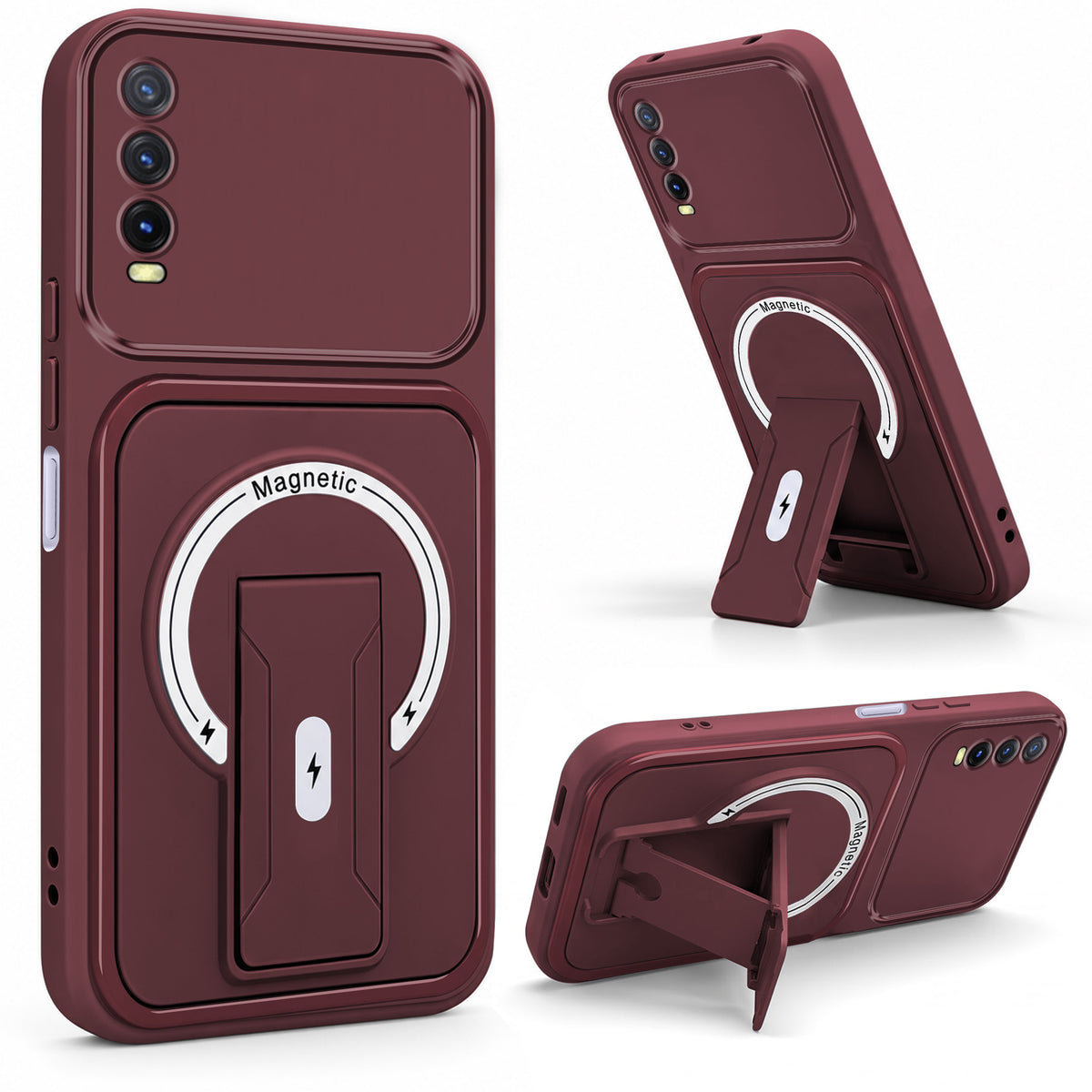 For Vivo Y20 | Y20i Back Case Cover Metallic (Hybrid Armor Kickstand | MagSafe Compatible | Camera Protection Shockproof)