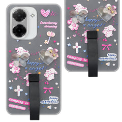 For Poco C71 Back Cover Case (3D Cute Heart Strap Holder | Camera Protection | Designer Girls Print)