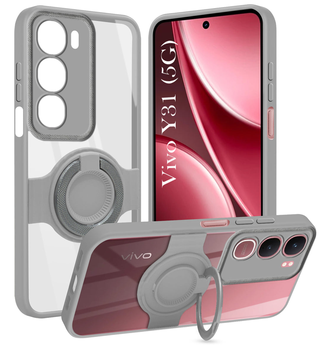 For Vivo Y31 5G Back Cover Case with stand (Built-in Ring Holder Kickstand | Lifetime Anti Yellow | Camera Protection)