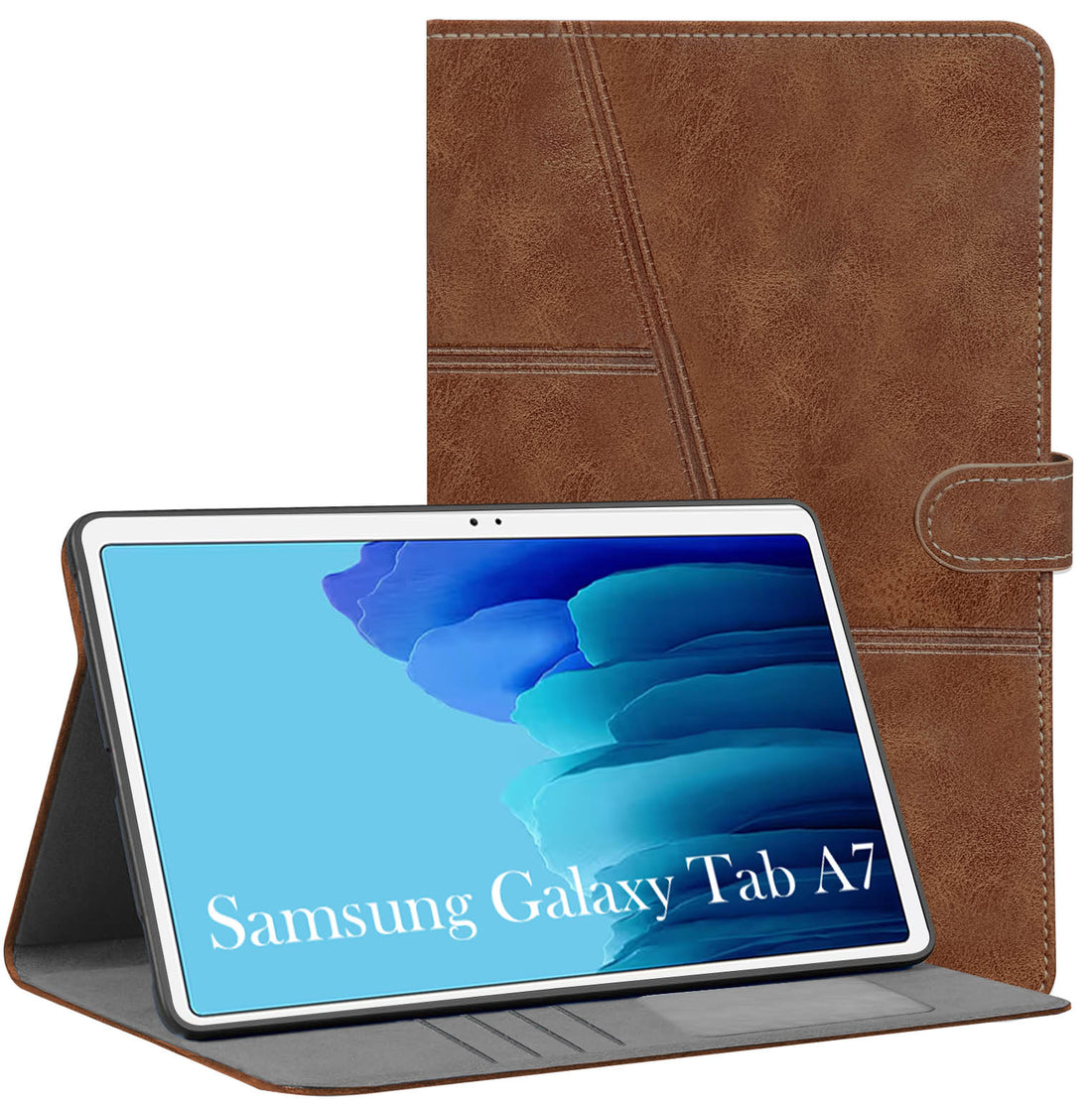 For Flip Cover Folio Case  Samsung Galaxy Tab A7 (2020) (SM-T500, SM-T505, SM-T505N) 10 Inch (PU Leather | Multi-Angle Smart Stand | Card Storage Slots | Silicone Back Pouch)