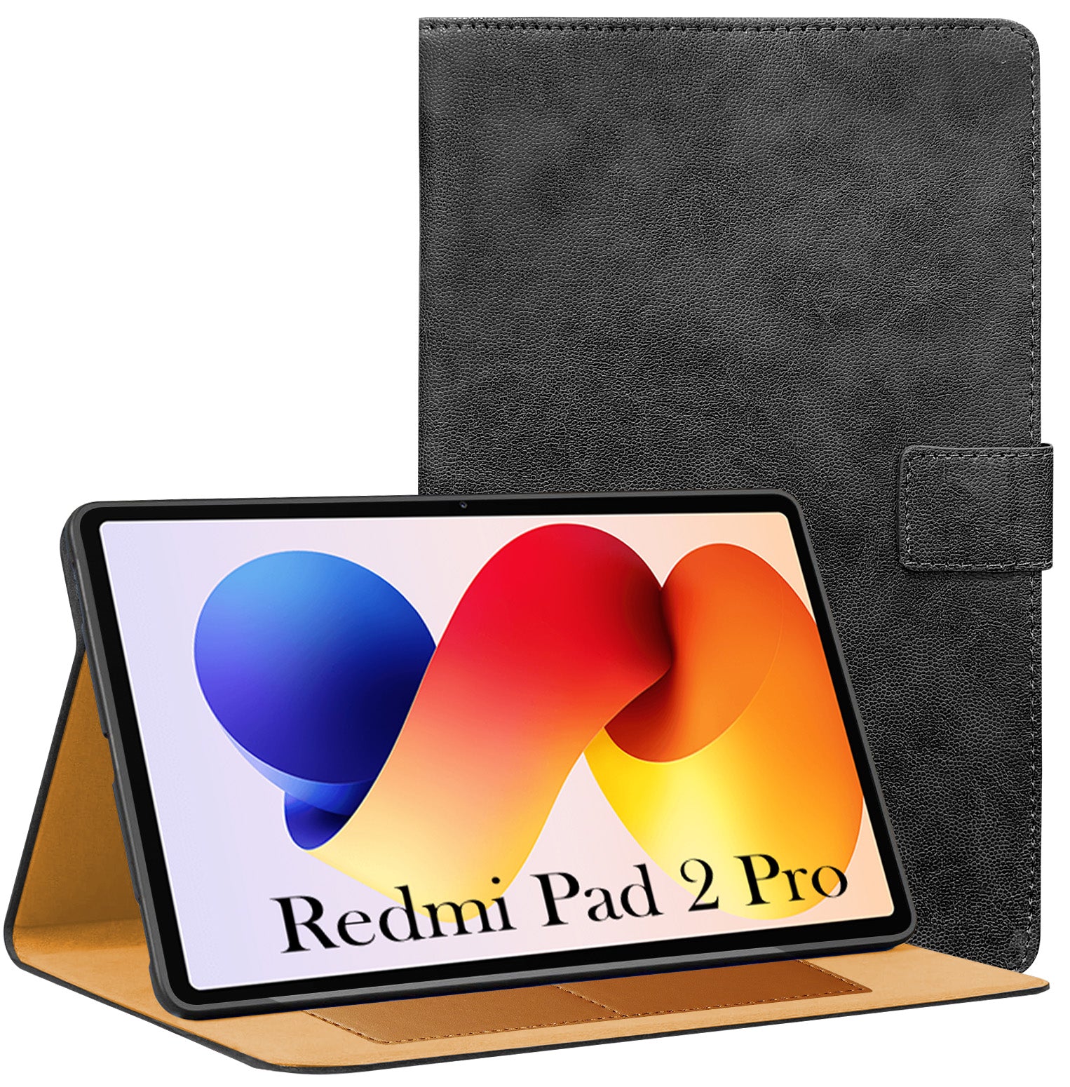 For Redmi Pad 2 Pro 12.1 Inch 25099RP13G/2509BRP2DG Flip Cover Folio Cover (PU Leather | Multi-Angle Smart Stand | Card Storage Slots | Silicone Back Pouch)