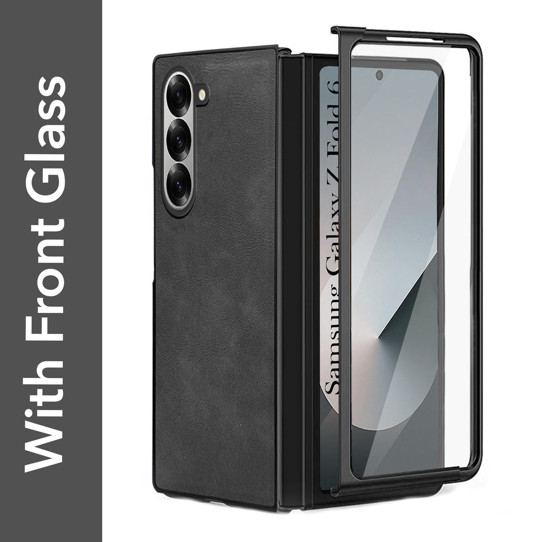 For Samsung Galaxy Z Fold 6 5G Back Cover Front Glass Leather (Full Body Case | Built-in Screen Protector | Inside Fiber Cloth | Minimalist Professional)