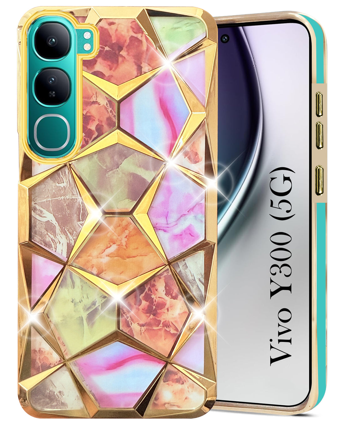 For Vivo Y300 Back Cover Case (Dual Design Glitter Sparkle and Detachable Diamond Print Case | Soft and Flexible)