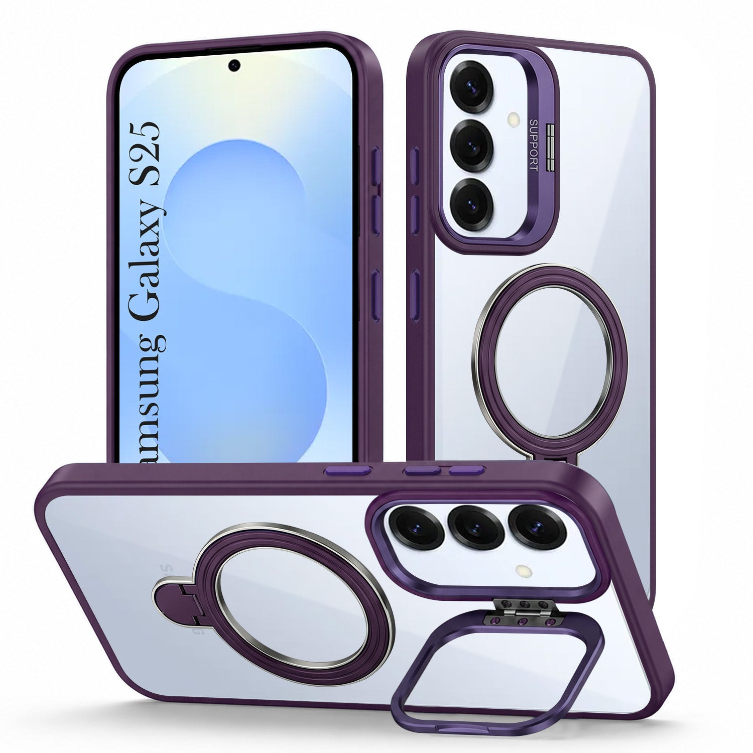 For Samsung Galaxy S25 Back Cover Case Crystal (Lifetime Anti Yellow | Magnetic Ring Stand | Camera Lens Protection | MagSafe Compatible)