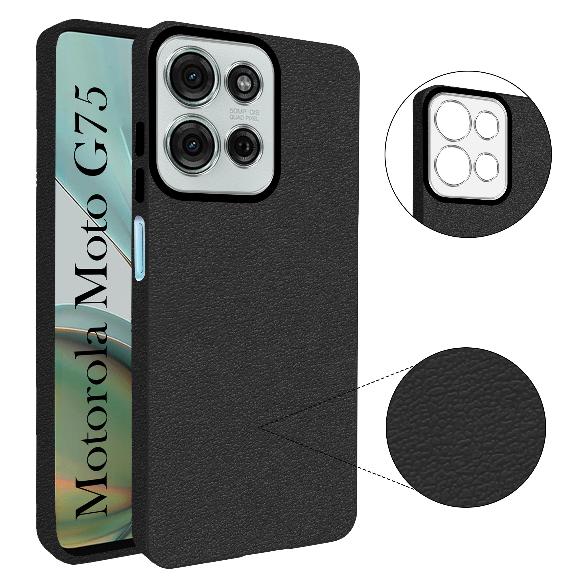For Motorola Moto G75 Back Cover Case (Glass Like Camera Protection | Leather Feel | Minimalist Professional Grip)