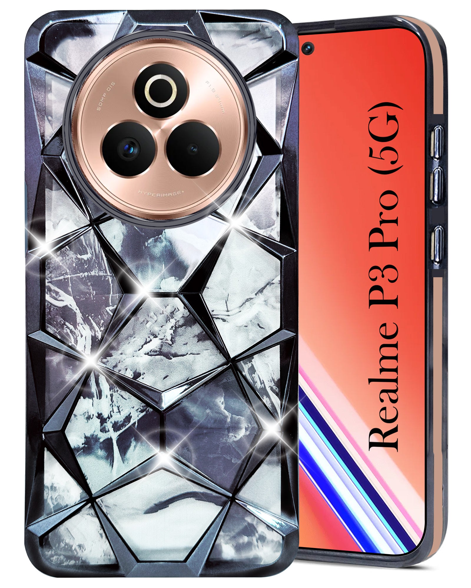 For Realme P3 Pro Back Cover Case (Dual Design Glitter Sparkle and Detachable Diamond Print Case | Soft and Flexible)