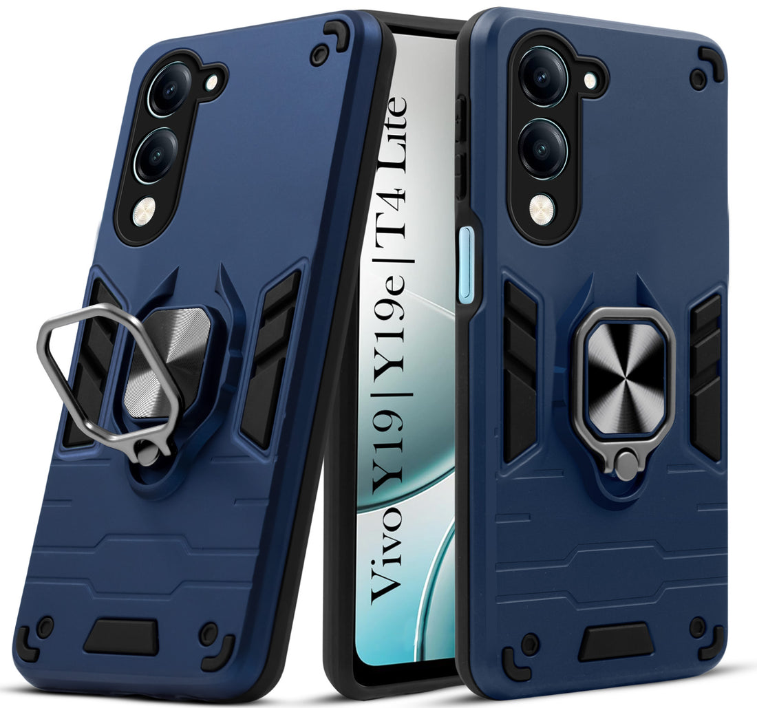 For Vivo Y19 | Vivo Y19e | Vivo T4 Lite Back Cover Case (Shockproof Dual Layer Polycarbonate |Ring Holder Kickstand)