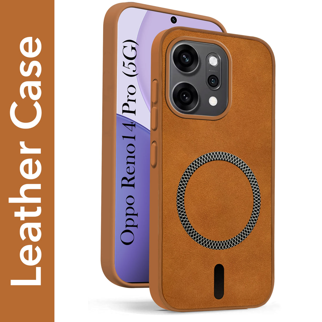 For Oppo Reno14 Pro 5G | Oppo Reno 14 Pro 5G Back Cover Case Leather Finish (MagSafe Compatible Wireless Charging | Soft Touch | Camera Bump Protection)