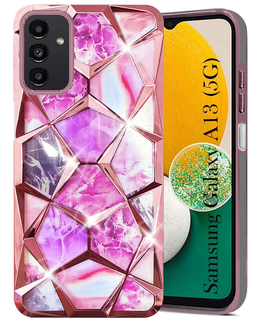 For Samsung Galaxy A13 5G Back Cover Case (Dual Design Glitter Sparkle and Detachable Diamond Print Case | Soft and Flexible)