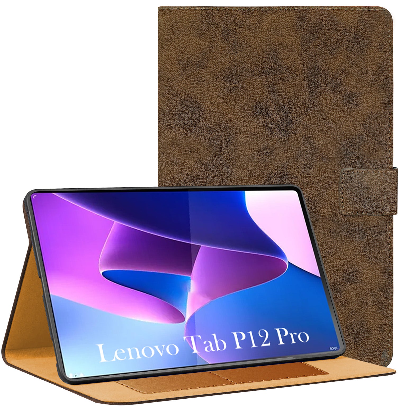 For Lenovo Tab P12 Pro 12.6 InchTB-Q706Z/Q706F Flip Cover Folio Cover (PU Leather | Multi-Angle Smart Stand | Card Storage Slots | Silicone Back Pouch)